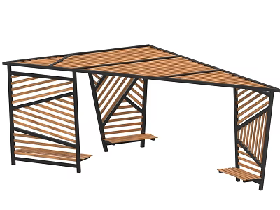 Outdoor Chair Featuring Wooden Slats Black Metal Frame And Garden Patio Canopy 3d model