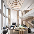 Modern Duplex Living Room Interior With Chandelier Staircase And Furniture