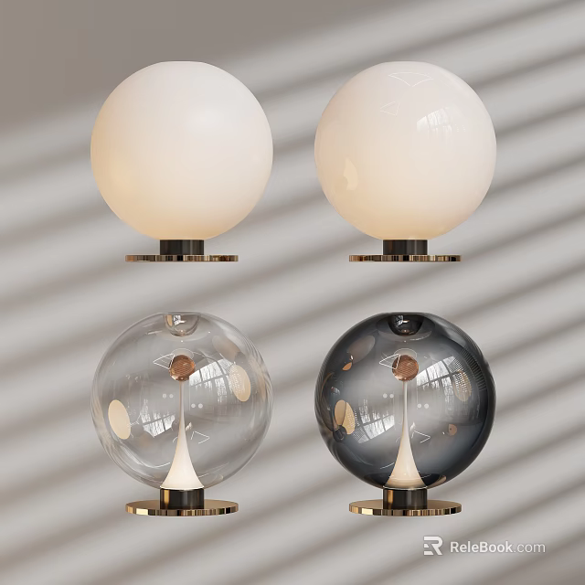 Spherical Table Lamps in White Transparent and Black with Metal Base Modern Minimalist Illumination 3d model 