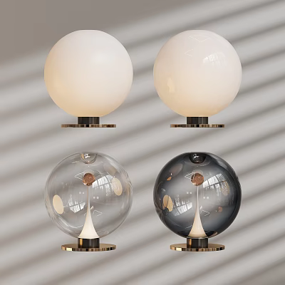 Spherical Table Lamps in White Transparent and Black with Metal Base Modern Minimalist Illumination 3d model