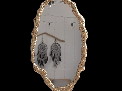 Ornate Gold Frame Wall Mirror With Decorative String Lights And Dreamcatchers 3d model