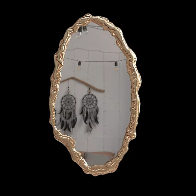 Ornate Gold Frame Wall Mirror With Decorative String Lights And Dreamcatchers 3d model