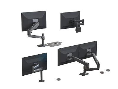 Various Adjustable Monitor Mounts with Single and Dual Screen Desk Arms 3d model
