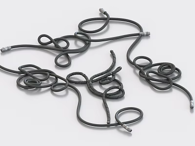 Flexible Black Coiled Hoses With Metal Ends For Daily Household Use 3d model
