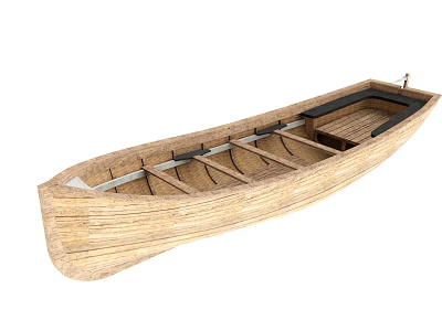 Traditional Wooden Boat With Natural Wood Planks Internal Seats And Handcrafted Design 3d model