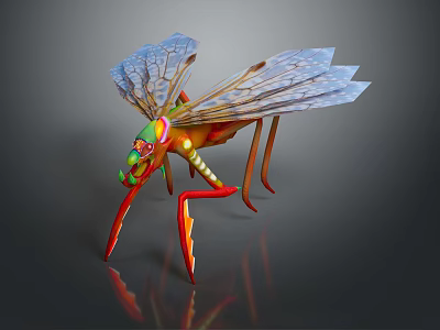 Game Movie Fantasy Insect Character With Colorful Body Transparent Textured Wings And Long Spiked Legs 3d model