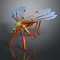 Game Movie Fantasy Insect Character With Colorful Body Transparent Textured Wings And Long Spiked Legs