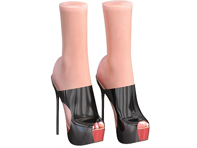 Women's Black Patent Leather High Heel Shoes With Open Toe And Red Toe Cap 3d model