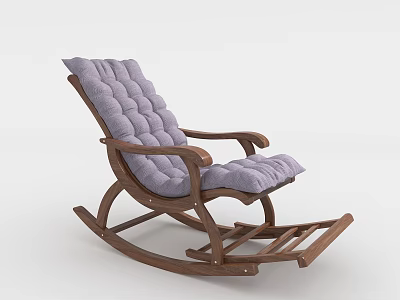 Comfortable Purple Padded Rocking Chair With Wooden Frame And Leisure Design 3d model