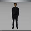 A Man in Dark Formal Suit Standing with Hands in Pockets Against Gray Studio Background 3d model