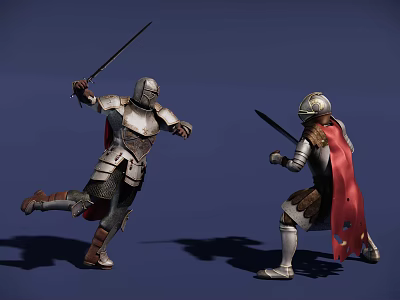 Game And Movie Character Two Armored Knights Fighting With Swords One Wearing Red Cape 3d model