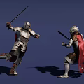 Game And Movie Character Two Armored Knights Fighting With Swords One Wearing Red Cape