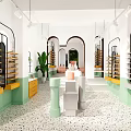 Modern Boutique Interior With Open Space Green White Decor Display Shelves Columns And Terrazzo Floor