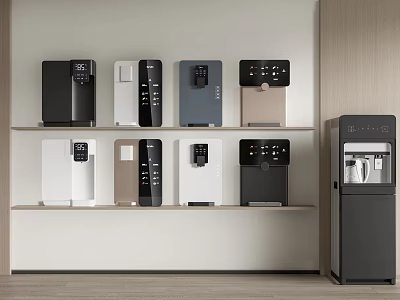 Various Styles Water Dispensers On Shelf Display And Floor Standing Unit 3d model