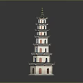 Traditional Chinese Pagoda Architecture Featuring Multiple Floors Red Base Green Roof and Curved Eaves
