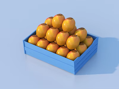Yellow Persimmons Filled in Blue Wooden Crate Looking Fresh and Ripe 3d model
