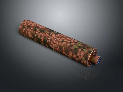 Camouflage Cylinder With Brown Green Beige Pattern Design And Metallic Ends 3d model