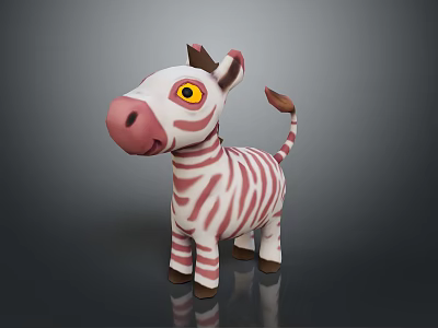 Pink Striped Plush Zebra Toy Character With Yellow Eyes And Standing Posture 3d model