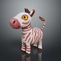 Pink Striped Plush Zebra Toy Character With Yellow Eyes And Standing Posture