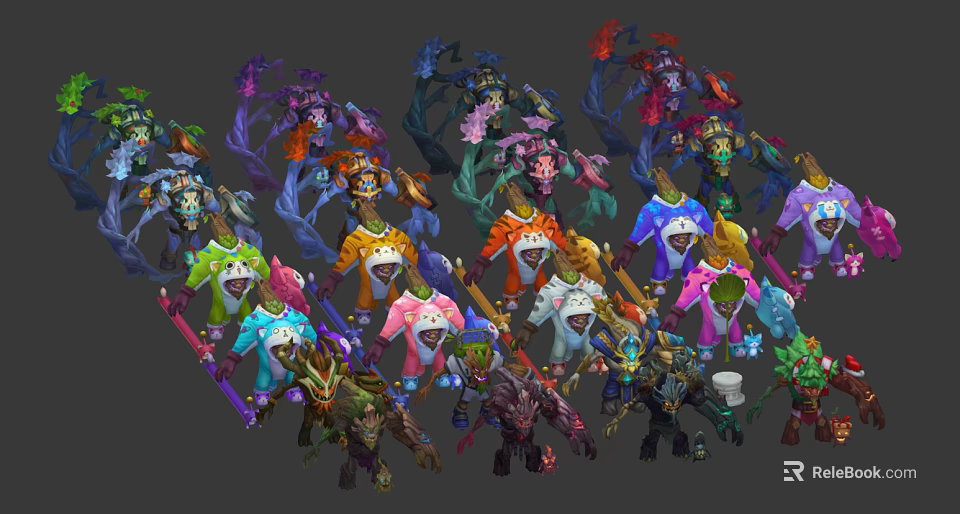 Colorful Fantasy Game Characters With Diverse Costumes And Unique Weapon Designs 3d model 