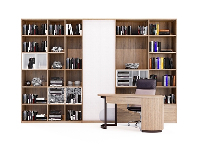 Open grid bookcase desk and chair combination 3d model