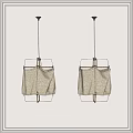 Two Pendant Lights with Metal Frame and White Lampshade Hanging on Gray Background