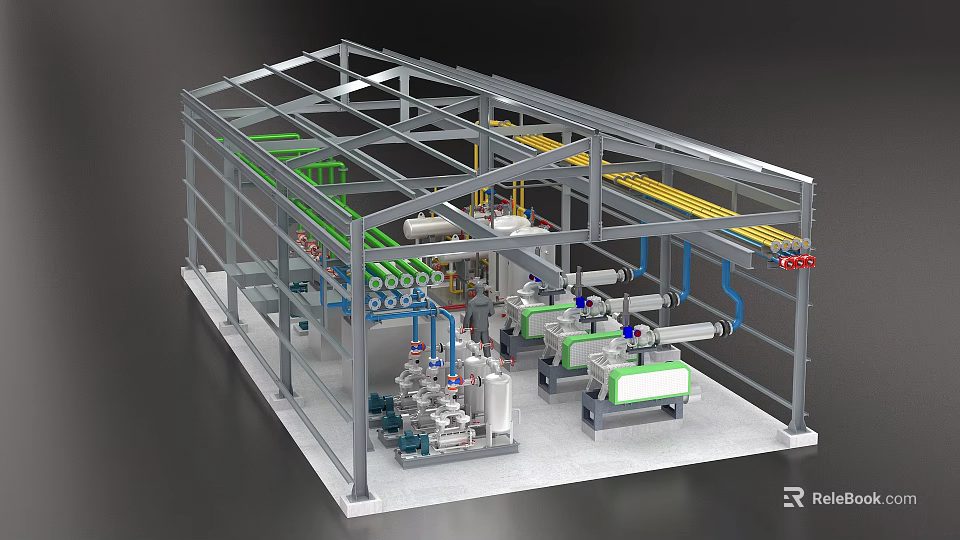 Industrial Factory Interior With Steel Frame Structure Conveyor Belts And Machinery Equipment 3d model 