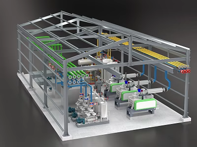 Industrial Factory Interior With Steel Frame Structure Conveyor Belts And Machinery Equipment 3d model