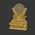 Traditional Ornate Decorative Object With Golden Carved Base And Round Jade Top