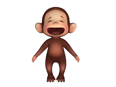 Cute Cartoon Monkey With Big Ears Open Mouth And Happy Expression 3d model