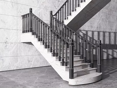 Modern Indoor Staircase With Marble Steps And Stainless Steel Railings Design 3d model