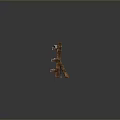 Weapons Displayed on Wooden Rack with Swords and Orange Lava Like Ground