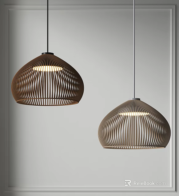Modern Rattan Woven Pendant Lights With Hemispherical Shape And Warm Lighting 3d model 
