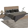 Wooden Double Bed With Gray Brown Bedding Pillows Nightstands Table Lamps And Plants Modern Bedroom