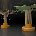Tree Like Art Installation With Slender Poles Yellow Base And Green Top