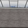 Carpeted Floor in Bright Room With Large Windows and Distant City Skyline View