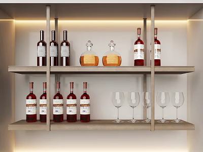 Modern Wine Cabinet With LED Lighting Red Wine Bottles And Glasses 3d model
