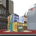 Illuminated Container Coffee Shop In Urban Area With Modern High Rise Buildings At Night