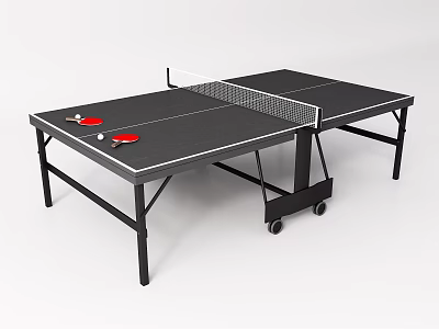 Portable Ping Pong Table Sports Equipment With Wheels Paddles And Balls 3d model