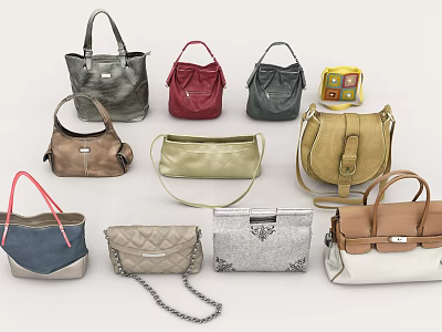 Fashionable Assorted Handbags Collection With Various Styles Colors And Designs 3d model