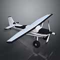 Black And White Model Airplane With Wings Wheels And Propeller On Display Stand