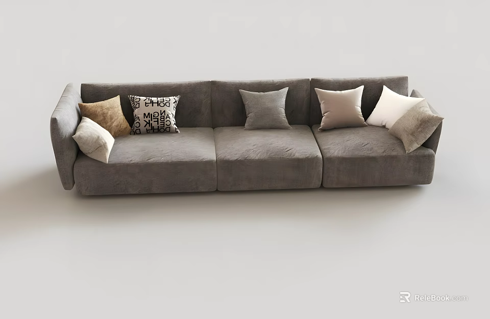 Gray Modern Multi Seater Sofa With Soft Fabric And Various Decorative Pillows 3d model