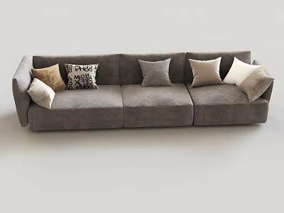 Gray Modern Multi Seater Sofa With Soft Fabric And Various Decorative Pillows 3d model