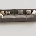 Gray Modern Multi Seater Sofa With Soft Fabric And Various Decorative Pillows 3d model