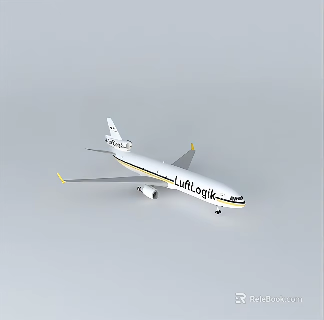 Detailed Lufthansa Commercial Airliner Model With White Fuselage And Yellow Wing Tips 3d model 