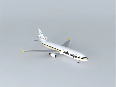 Detailed Lufthansa Commercial Airliner Model With White Fuselage And Yellow Wing Tips 3d model