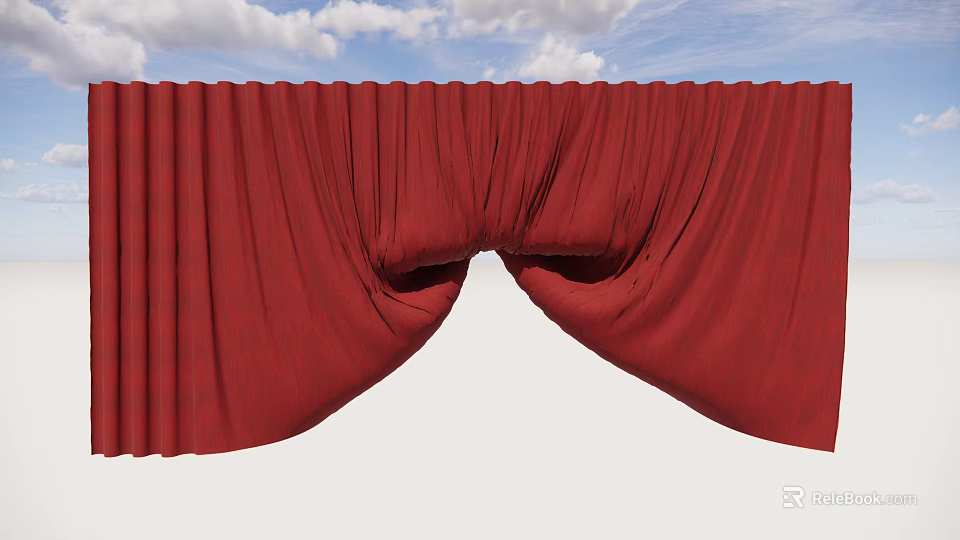 Elegant Red Ceiling Drapery With Pleated Fabric And Blue Sky Background 3d model