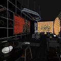 Modern Bar Interior With Neon Decorations Bar Counter Tables And Chairs