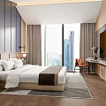 Modern Hotel Guest Room Interior with Sofa Armchair Coffee Table Large Windows City View