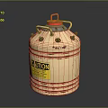 Metal Container With Red Lid Yellow Caution Label Bolts And Rusty Surface On Smooth Surface